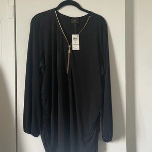 JM Collection - PLUS SIZE 2X Zip Front Black Top